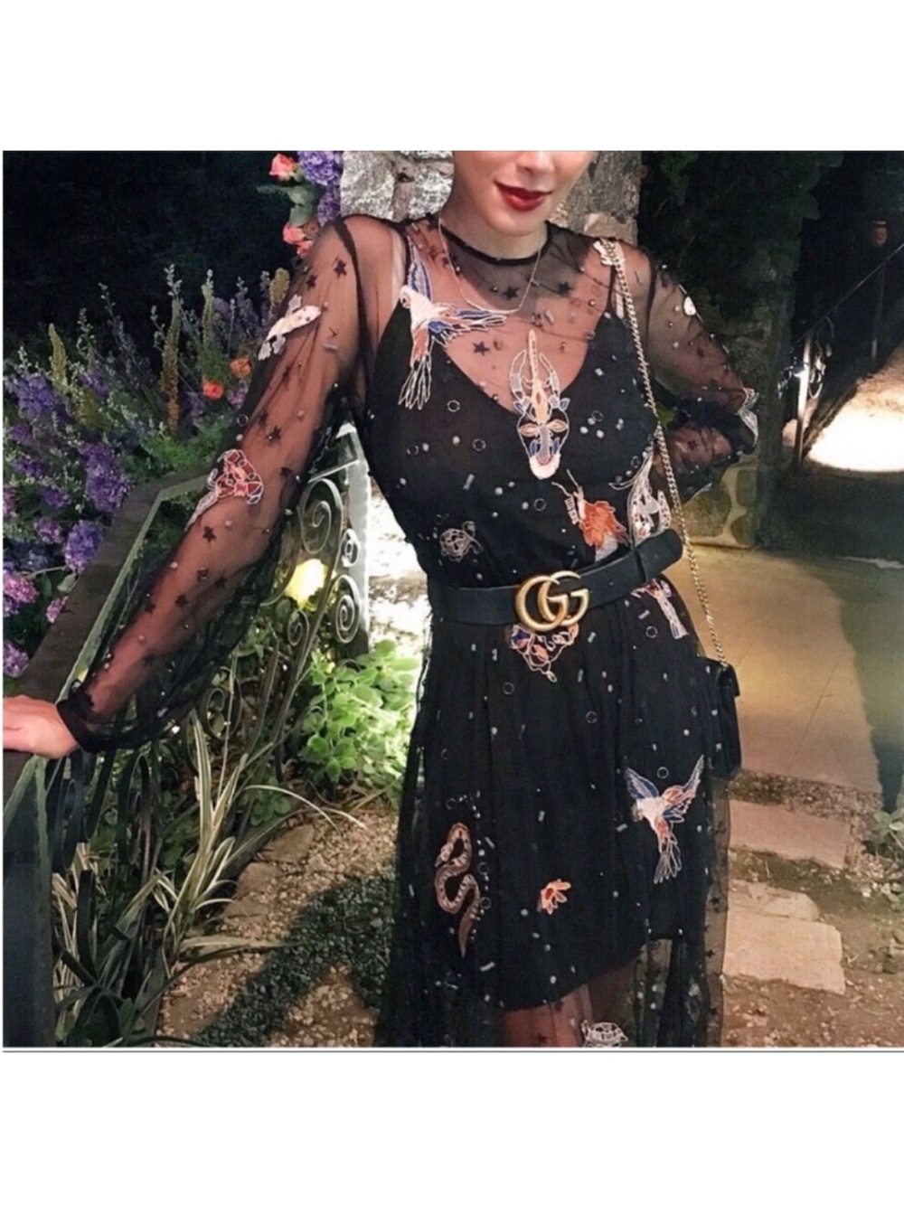Zara Astrology Embroidered Sheer Long Sleeve Dress RARE